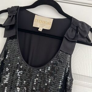 THREAL social 100% silk outgoing top black sequins bows Sz 2